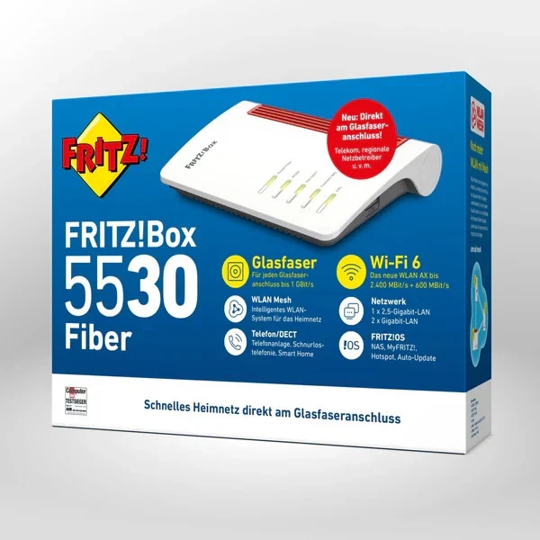 AVM FRITZ!Box 5530 Fiber Glasfasermodem WiFi 6, WLAN AX, Mesh Telefon Router Neu - Bild 1 von 1