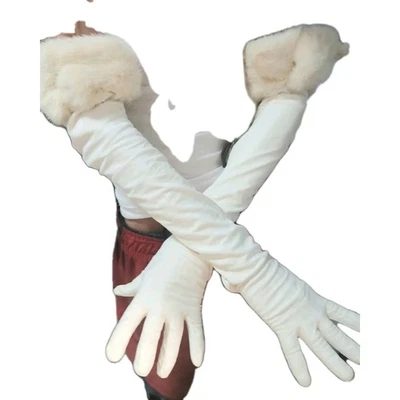 26 " White Kid Leather Wedding Formal Gloves  White Mink Cuff 7. 5 Mint Elegant - Image 1 of 4
