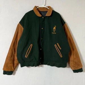 VTG 1996 Atlanta Olympics Varsity Jacket XXL Green Brown Suede Wool Quilted USA - Picture 1 of 14