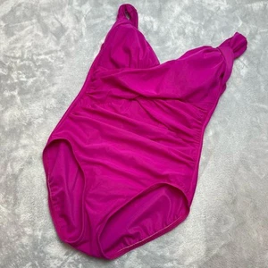 Traje de baño Lands End de una pieza para mujer 8 rosa fucsia acanalado adelgazante acolchado sujetador - Imagen 1 de 6