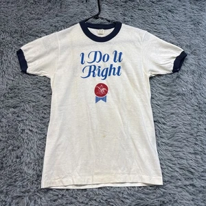 Vintage Single Stitch Ringer Anheuser-Busch Beer USA TShirt Sz Med I Do It Right - Picture 1 of 7