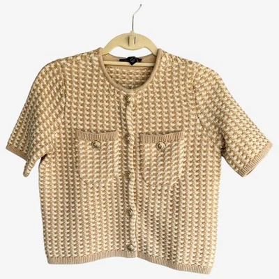 Ann Taylor short sleeve XXSP cardigan jacket Tweed gold shimmer - Image 1 of 4