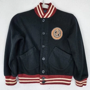 Polo Ralph Lauren Jacket Boys Small 8 Black Wool Blend Varsity Track Letterman - Picture 1 of 13