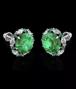 2.00CT Green Emerald Halo Marquise Created Diamond Stud Earrings 14k simulated - Picture 1 of 4