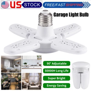 E27 Deformable Led Garage Light Bulb Ceiling Fixture Home Workshop Folding Lamp - Picture 1 of 14