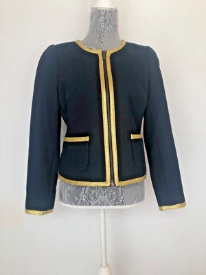 Chaqueta Blazer Banana Republic $150 Azul Marino con Cremallera Borde Dorado 4 Pequeña NUEVA SIN ETIQUETAS Foto 1 de 4