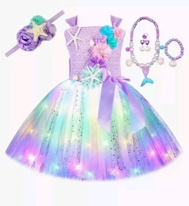 Girls Mermaid Princess Dress Lace Tutu Party Costume for Kids 3-6Y w/ Hair Lace - Picture 1 of 14