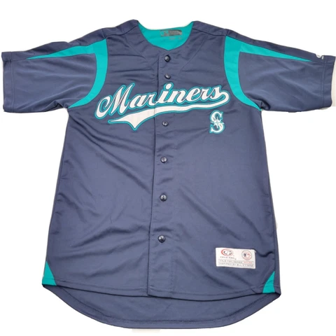 True Fan MLB Men's Small Blue Seattle Mariners Short Sleeve Button Up Jersey Cover
