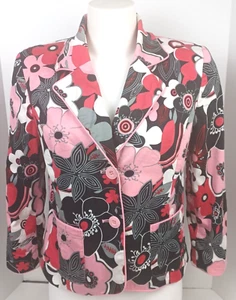 Chaqueta de Mujer Vintage JPR Talla 12 Rosa Negro Blanco Floral Cuello Botón Frontal - Imagen 1 de 9