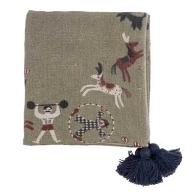 Bloomingville Decke LOOME Grün mit Zirkus Motiv 160x130 cm Wolldecke Plaid - Bild 1 von 4