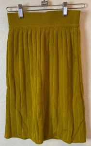 VINTAGE Andrea Jovine Mustard Knit Ribbed Short Skirt Medium Rayon Cotton - Picture 1 of 4