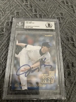 TARJETA FIRMADA POR JIMMY KEY DE LOS NEW YORK YANKEES BECKETT BAS LOSA Y AUTÉNTICA Foto 1 de 2
