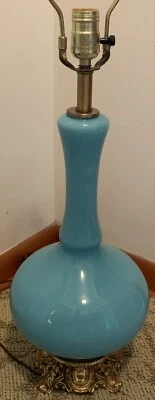Mid Century Modern MCM, Blue Glass Table Lamp 3 Way Switch Beautiful 1950’S/60’S - Image 1 of 4