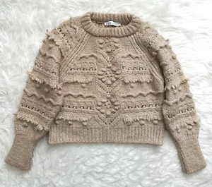 ZARA WOMEN'S THICK CABLE KNIT LIGHT BEIGE SWEATER SIZE M - Picture 1 of 8