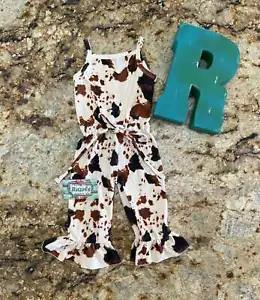Cow Print Outfit for Girls – Cowgirl Jumpsuit & Romper | Stylish Western - Picture 1 of 7