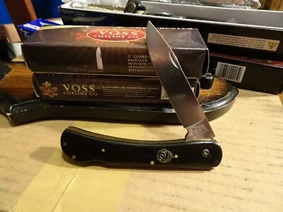 5" CLOSED VOSS CUTLERY BUFFALO HORN LOCK BACK POCKET KNIFE SMOOTH HANDLE 440 S. - Image 1 of 4