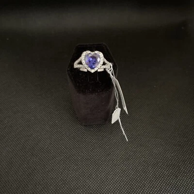 Charles Winston Tanzanite Simulant & Diamond Sim Heart Rhodium Over Silver Ring - Image 1 of 4