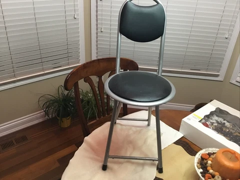 Vintage Metal Bar / Garage / Fan Stool With Black Seat--- Sturdy & Folds Cover