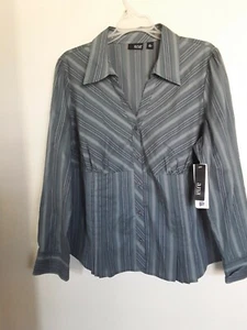 NUEVO CON ETIQUETAS Camisa Top Ana Salvia Hoja Verde Rayas Manga Larga Para Mujer Talla PXL  - Imagen 1 de 3