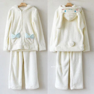 Girls White Cinnamoroll Dog Long Ears Pajamas Flannel Tops Pant Winter Sleepwear - Picture 1 of 23