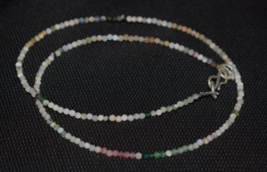 Naturel Tourmaline Gemme 925 Argent Sterling 2 MM Perles 34 " Collier Corde - Foto 1 di 12