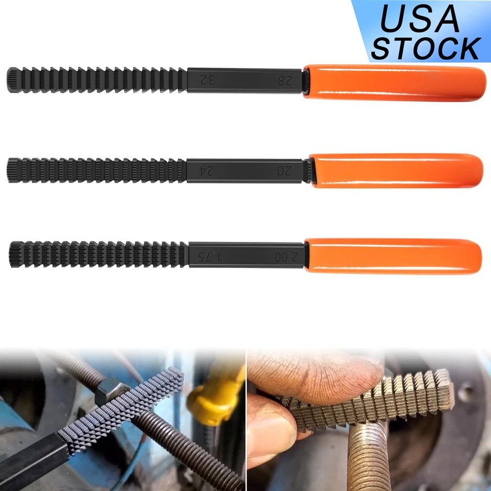 3PCS Thread Restorer File Set, Metric & SAE Thread Repair Kit, Bolt Chaser - Image 1 of 4