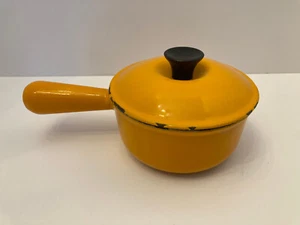 VTG Le Creuset #14 Cast Iron Enamel Sauce Pan Light Orange Hollow Handle Pot Lid - Picture 1 of 16