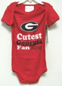 NCAA Georgia Bulldogs Red One Piece Printed Cutest Fan Ever Logo Two Feet Ahead - Picture 1 of 3