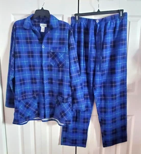 Global Brand Unisex XL Pajama Set 100% Cotton Blue Plaid w/Purple & Green WARM - Picture 1 of 11