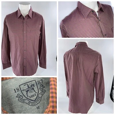 Camisa con botones Hart Schaffner Marx para hombre M púrpura tostado guinga algodón YGI B2-414 Foto 1 de 4