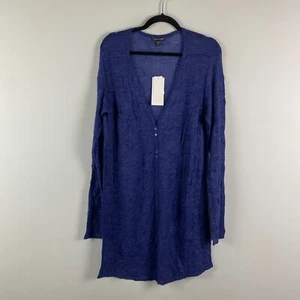 Eileen Fisher Slim V Neck Cardi Cardigan Size XL Lightweight Wool Blend Saphire - Picture 1 of 10