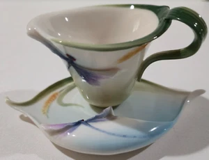 Taza y platillo de té libélula de porcelana colección Franz (mango astillado) - Imagen 1 de 9