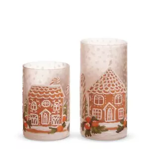 Juego de 2 Contenedores de Navidad Esmerilados Pintados Casa de Pan de Jengibre RAZ 8" - Imagen 1 de 3