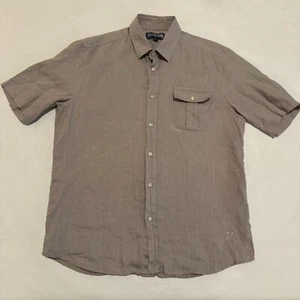 Vilebrequin Mens Short Sleeve Linen Button Up Pocket Shirt Adult Large Beige - Picture 1 of 11