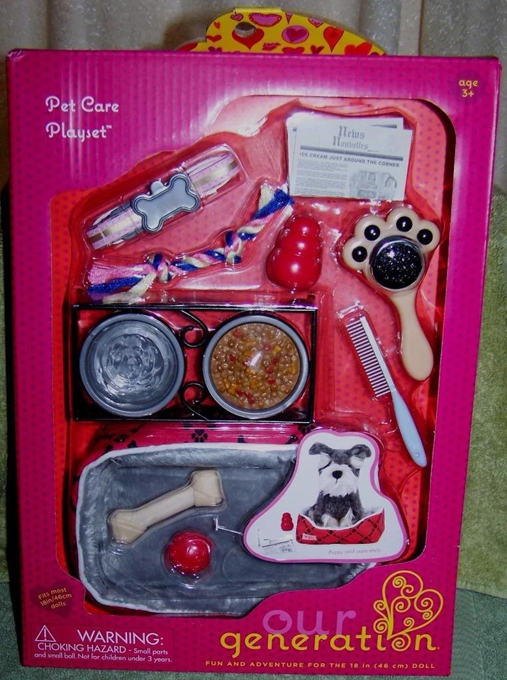 JUEGO CUIDADO DE MASCOTAS Nuestra Generación para Muñecas de 18" Nuevo Foto 1 de 1