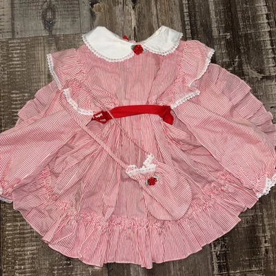 Vintage Youngland Full Circle Dress 4 Red White Stripe Party Pageant Purse - Image 1 of 4