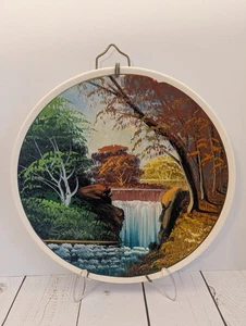 Vtg Hand Painted Plate Signed "Spencer 78" Waterfall Forest Trees 10" W/ Hanger  - Picture 1 of 7