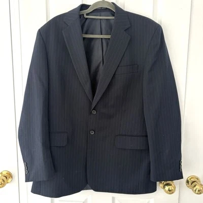 Vintage Fletcher Jones Men’s Navy Pin Stripe Wool Blend Jacket, Size 100 Regular - Image 1 of 4