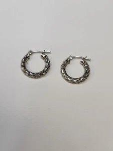 Diamond Cut Huggie Hoop Earrings in 14k White Gold - Michael Anthony - Picture 1 of 10