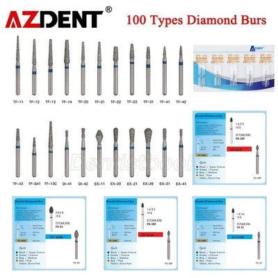 100/200pcs Dental Diamond Burs FG Grit Round Taper SI TR EX High Speed Handpiece - Image 1 of 4