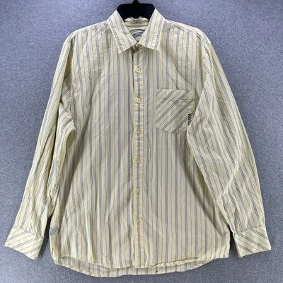 Camisa Kirra Para Hombres Botón Grande L Rayas Manga Larga Camisa Algodón Amarillo Foto 1 de 4
