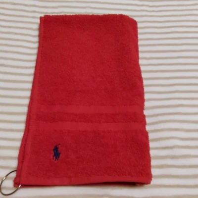 HAND TOWEL RALPH LAUREN RED BLUE POLO PONY WITH SHOWER HOOK  25 X 16 - Image 1 of 4