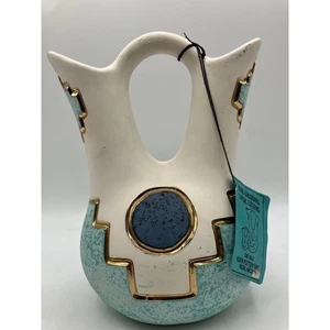 Kopa Pottery Wedding Vase Legend Aztec Pastel 22K Gold Mesa Arizona Handcrafted - Picture 1 of 11