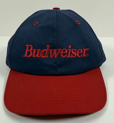 Vintage Budweiser Beer Hat Cap SnapBack Blue Red Embroidered USA Made 90s Bud - Image 1 of 4
