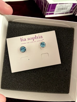 Casa rodante Lia Sophia fiesta de cumpleaños diciembre aretes tono plata nuevo en caja cristal azul $19 Foto 1 de 3