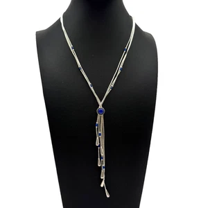C Pollack Lariat Halskette Lapislazuli Heishi Sterlingsilber Perlen Träne - Bild 1 von 10