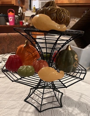 Spider Web 2 Tier Cupcake Stand Black Metal Excellent Condition Weddings Parties - Image 1 of 4