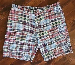 44W MADRAS Patchwork Plaid Shorts MEN BLUE GREEN RED Vacation Old Money cotton - Picture 1 of 14