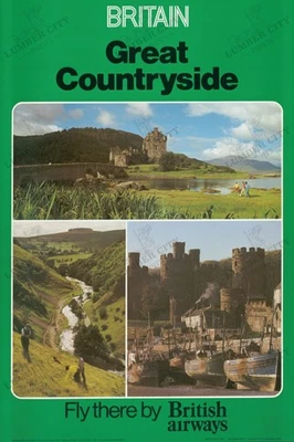 Póster de viaje de British Airways 1979 Gran Bretaña Gran Campo arte de pared Foto 1 de 4