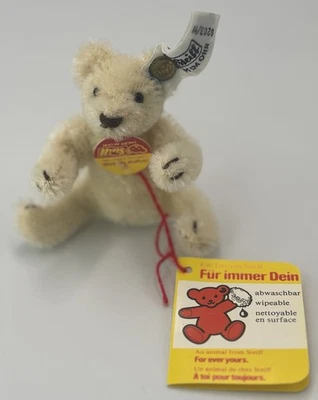 Steiff 白色微型马海毛泰迪熊 #0203/11 带标签 3 英寸德国制造 1982 — 第 1/4 张图片